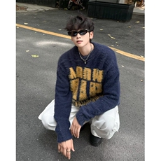 针织衫男女韩版潮流字母提花宽松保暖2024冬季ins毛衣MZ546-P60，男装针织衫/毛衣，星座412-3