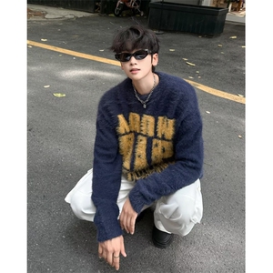 针织衫男女韩版潮流字母提花宽松保暖2024冬季ins毛衣MZ546-P60图片