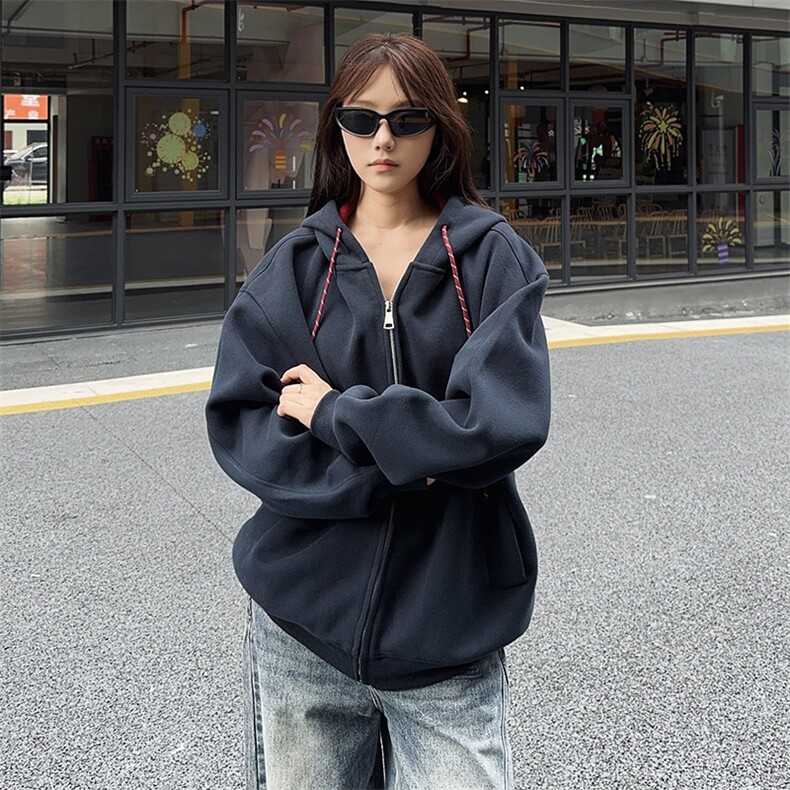 抖音得物二开美式高街重磅结构双层撞色连帽卫衣开衫外套W116，男装卫衣，电商A486