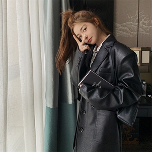 港风时尚高级感皮衣西装外套女2025春秋新款韩版宽松显瘦气质上衣图片