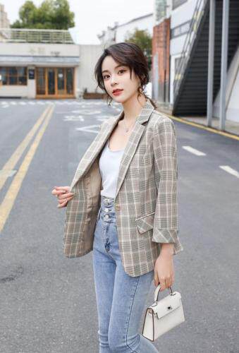 时尚格子西装，女装西装，咔蒂妮