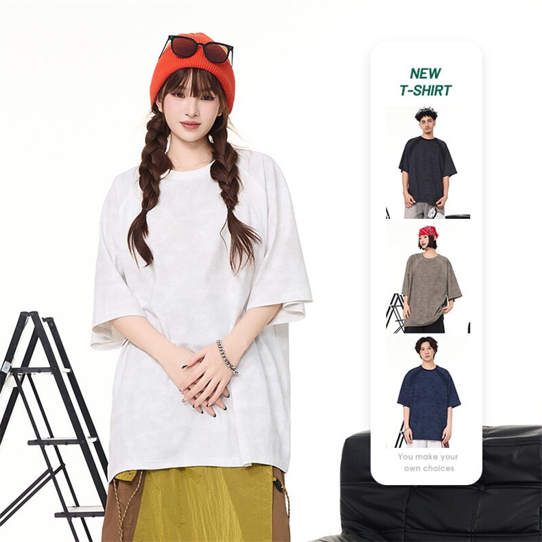 扎染短袖t恤男夏季潮牌美式圆领半袖衣服宽松潮流插肩袖体恤图片