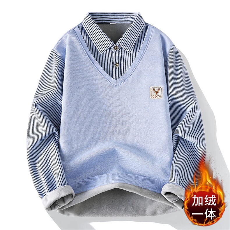 {大}秋冬季男假两件一体绒针织衫百搭衬衣领1018-1-M192-P23,男装针织衫/毛衣,星座1018-1​