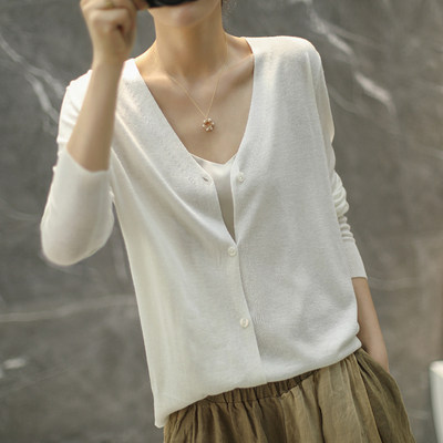 女士秋冬时尚超薄V领仿羊毛针织开衫显瘦百搭优雅外套，女装针织衫/毛衣，洁纯羊绒