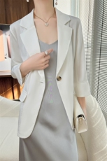 西装领七分袖宽松型2025年春季一粒扣纯色外套，女装西装，明成直播供货
