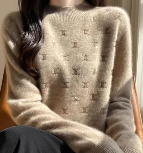 打底衫上衣女装新款2025春秋V领长袖慵懒风针织毛衣,针织衫/毛衣,众美斯特