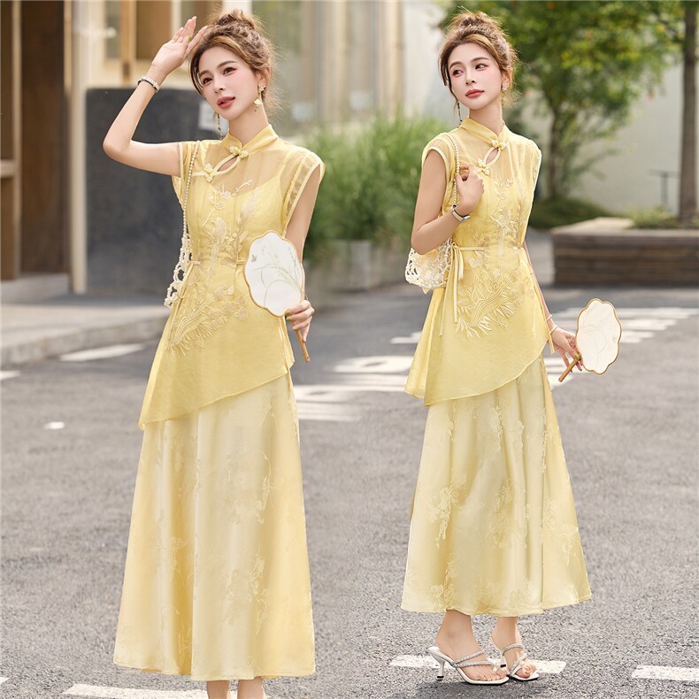 通勤风长款中国风新中式套装唐装汉元素时尚套装显瘦气质小个子，女装套装/套裙，布芭啦