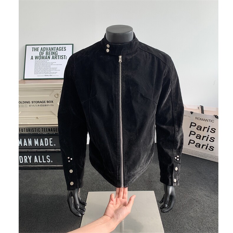 假模图原版翻毛绒秋季新款摩登时代复古绒皮工艺立领夹克外套P80，男装夹克，电商C306-1