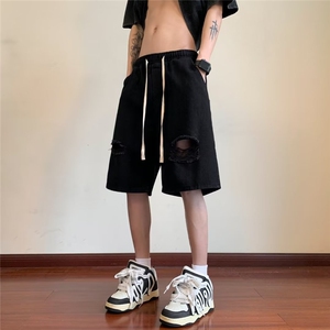 牛仔短裤男夏季破洞五分裤潮牌港风韩版潮流直筒中裤DK08045-P34图片