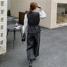 现货撒银新面料白衬衫马甲阔腿裤裤三件套2C239-H51-P195K278，女装套装/套裙，2C239