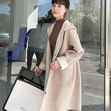 2025年秋季休闲连帽时尚百搭通勤简约双面呢羊毛大衣，女装双面呢大衣，琳尚羊绒