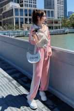 超火多巴胺穿搭粉色连帽卫衣套装女春秋2025新款休闲运动两件套裤，女装套装/套裙，2C187