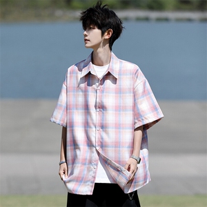 8XL-M格子短袖衬衫男夏季薄款DK制服衬衣JK学院风半袖外套DC28004图片