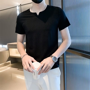 男士短袖t恤V领T恤纯色冰丝冰感修身半袖夏季韩版体恤 T545-P30图片