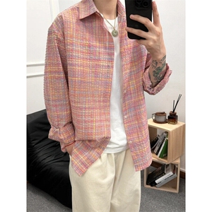 【有货】T13LL-P42泡泡纱格子衬衫男款色织格纹长袖衬衣图片