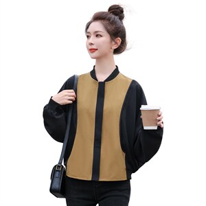 拼接撞色棒球服外套女秋季新款2022百搭休闲拉链开衫夹克短上衣潮图片
