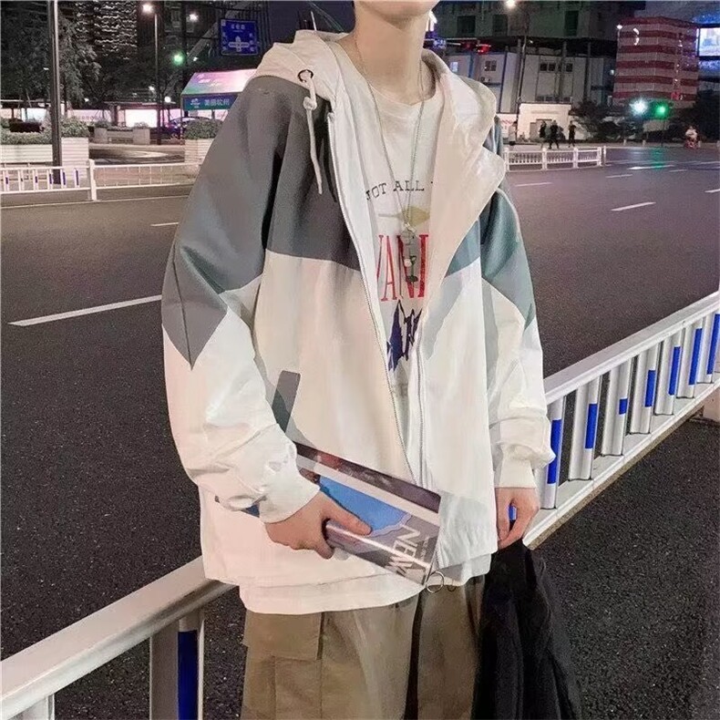 夹克青春流行连帽男收口袖加绒加厚秋冬慵懒长袖潮新款拼接潮流,男装夹克,星座506A