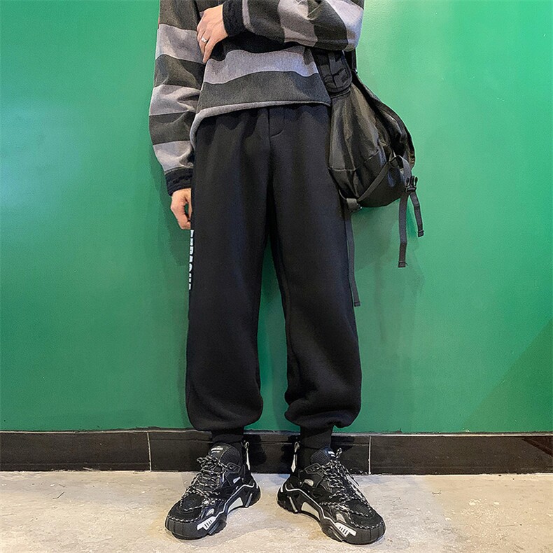 2021夏季新束脚休闲裤港风男条纹印花大码学生九分运动卫裤K69P40,男装休闲裤,电商A001