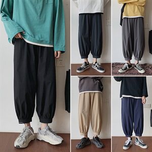 简约INS中性休闲裤纯色阔腿灯笼裤束脚裤哈伦裤潮裤子K54TP35图片