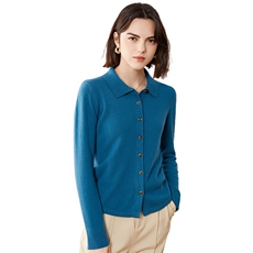 秋冬季羊绒中分扣小翻领简约复古羊绒衫，女装羊绒衫，恒爱羊绒