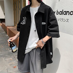 【】A003-HC2021-P40 夏装新款个性港风短袖衬衫 女模1图片