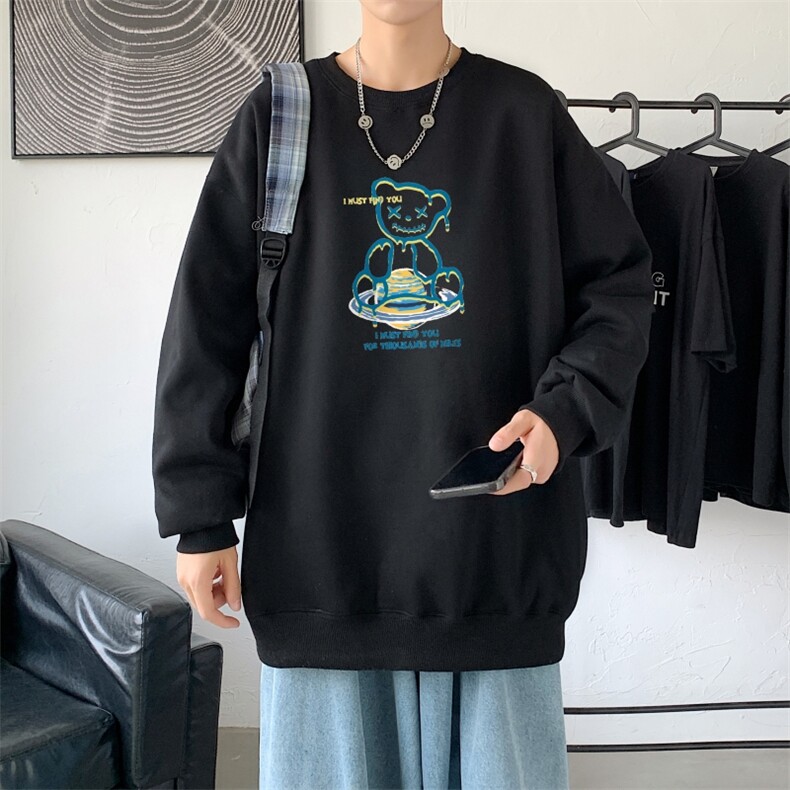 Y2476P38男潮宽松帅气百搭休闲外套秋季新款港风印花圆领卫衣,男装卫衣,星座510A-1