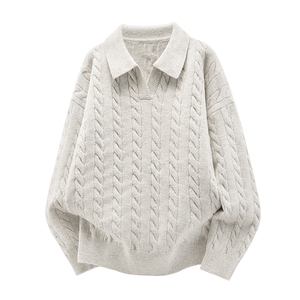 MF7435-CG-3DB P52麻花v领毛衣男款冬季韩系穿搭翻领套头polo翻领,男装针织衫/毛衣,星座510A-5