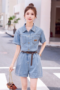 时尚工装牛仔连体裤女2025夏季新品高腰显瘦休闲短裤图片