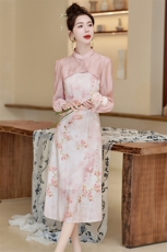 新中式国风女春夏高级感2024新款气质碎花吊带连衣裙，女装连衣裙，韩蜜菓