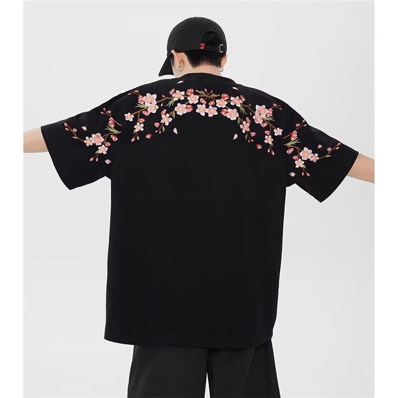 网络图夏季风梅花刺绣圆领短袖T恤情侣半袖上衣,男装T恤,星座410-7