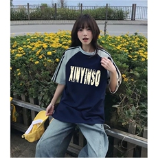 抖音得物品质二开240克宽松纯棉美式潮牌插肩三杠织带短袖T恤，男装T恤，电商A486