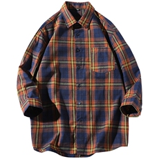 格子衬衫男短袖外套上衣服夏韩版潮流休闲七分袖衬衣DS812TP35，男装衬衫，电商A102