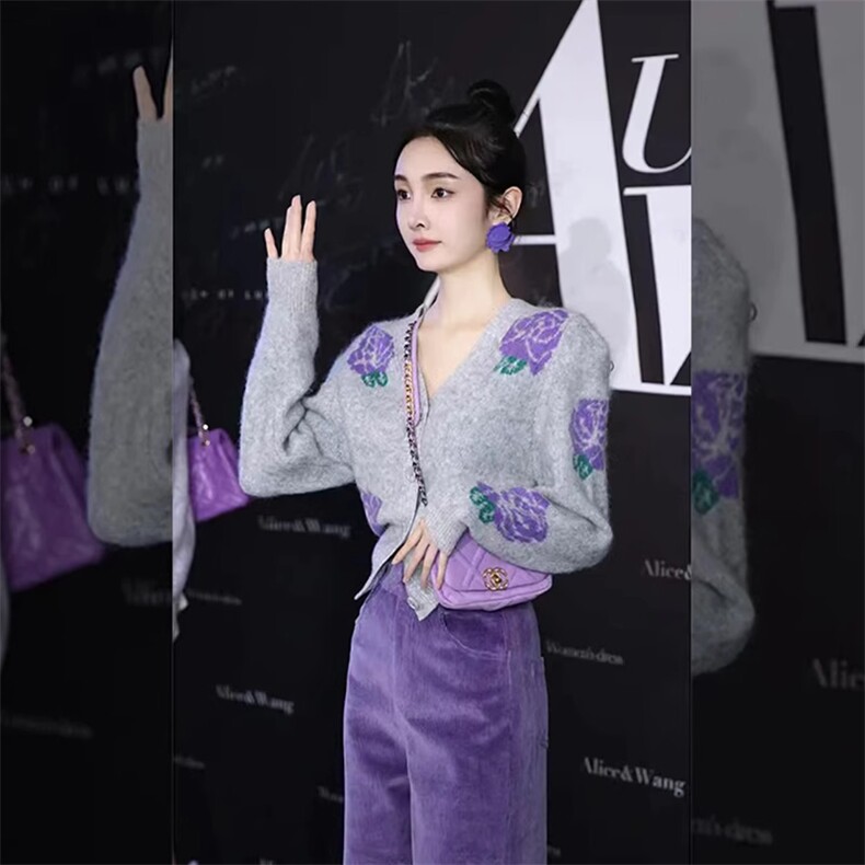 时尚潮流2025年秋季12针纯毛提花牡丹花开衫秋冬新款百搭气质,女装羊毛衫,百纯羊绒