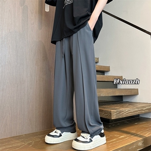 棕咖色弯刀西裤男夏季垂坠感高级感美式复古冰丝裤子直筒休闲长裤图片