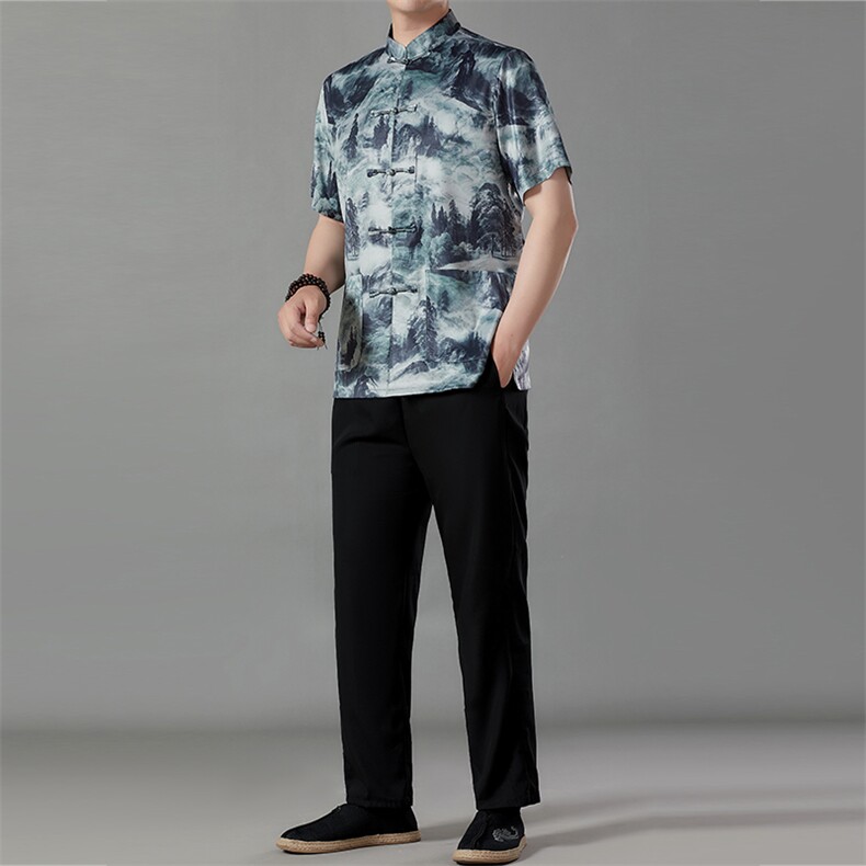 短袖唐装套装男2023夏季70岁中老年人爸爸爷爷60风男装衣服50,男装民族服装,电商B212（原钱塘6029）
