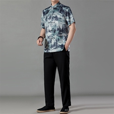短袖唐装套装男2023夏季70岁中老年人爸爸爷爷60风男装衣服50，男装民族服装，电商B212（原钱塘6029）