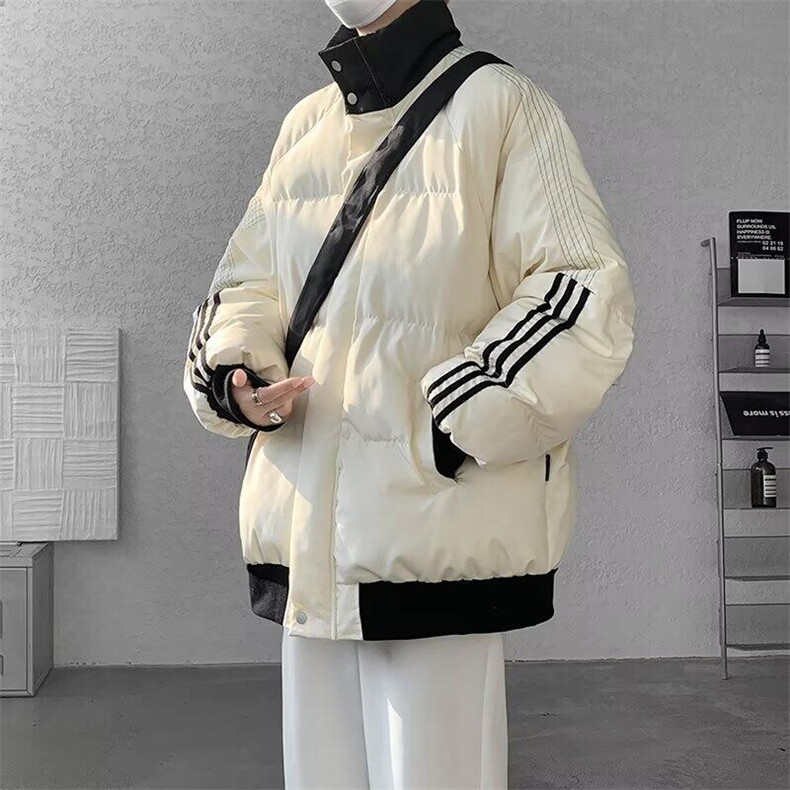 立领条纹棉服男款冬季美式撞色加厚保暖外套胖子加肥大码短款棉衣,男装棉衣,星座1005-4