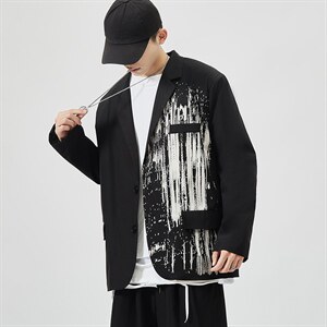 2025秋季新款男士休闲宽松印花大码西装西服外套XF01/P65图片