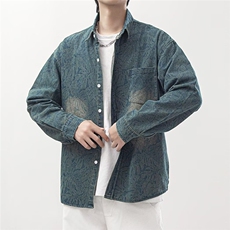 美式提花重磅牛仔衬衫男士宽松大胖子百搭休闲外套CY1247-P57，男装衬衫，星座412-1