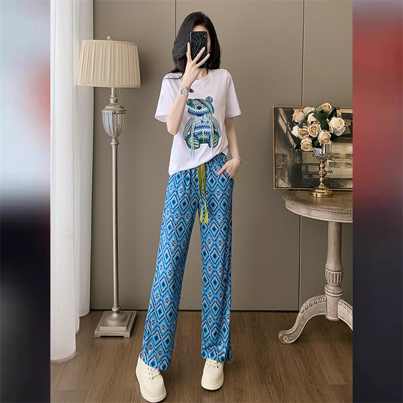 高端气质时尚运动套装女夏新款洋气圆领镶钻小熊短袖阔腿裤两件套,女装套装/套裙,江南