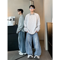 美式复古假两件POLO衫男女秋季格子拼接长袖T恤打底衫W101-P48，男装Polo衫，电商C307