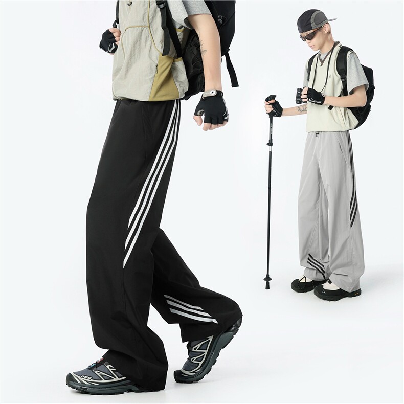 KISKO美式垂坠感条纹运动休闲裤男女潮流直筒阔腿户外冲锋裤子ins，男装休闲裤，星座506A