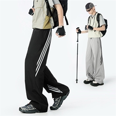 KISKO美式垂坠感条纹运动休闲裤男女潮流直筒阔腿户外冲锋裤子ins，男装休闲裤，星座506A