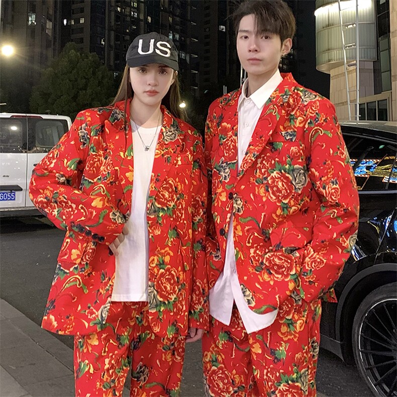 R1情侣休闲大码西装套装男女东北大花新中式西服团队婚庆表演出，男装西服套装，星座115A(原星座507）
