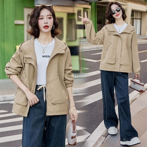 时尚宽松小个子休闲夹克外套女2024春秋新款百搭连帽女士短款风衣图片