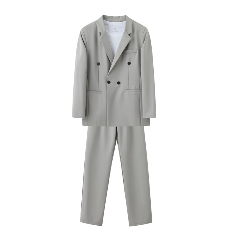 2026春季男装深黛蓝色绅士双排扣西装欧美大气戗驳领西服两件套装，男装西服套装，星座601-1