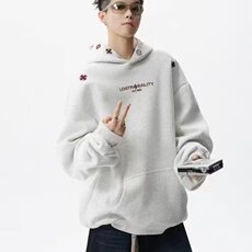 1506/QCX5000/P40新款龟裂刺绣连帽卫衣男300g宽松休闲上衣潮外套，女装短外套，星座1506