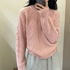 2025年秋季新款百搭女士圆领粉色花形加厚保暖毛衣，女装羊毛衫，新胜羊绒