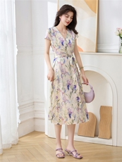 年轻版真丝连衣裙2025新气质时尚洋气巨好看品牌一线水墨画女夏装，女装连衣裙，阿舍尔精品
