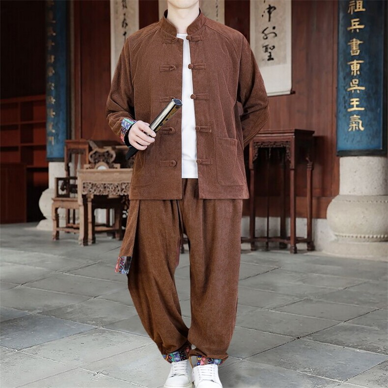 男士外套灯芯绒夹克套装盘扣立领风XZ1512-2502套装-P130,男装休闲套装,星座1512